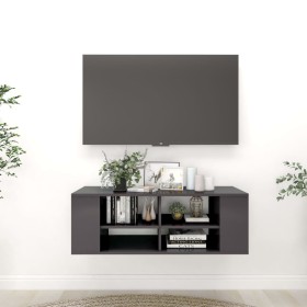 Glossy gray plywood TV wall cabinet 102x35x35cm by vidaXL, TV Furniture - Ref: Foro24-806246, Price: 39,69 €, Discount: %