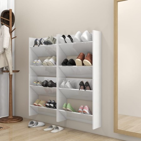 Wall-mounted shoe racks 4 units plywood glossy white 60x18x60cm by vidaXL, Shoe racks and shoe organizers - Ref: Foro24-80673...