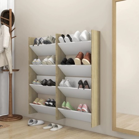 Wall shoe racks 4 units white and oak plywood 60x18x60cm by vidaXL, Shoe racks and shoe organizers - Ref: Foro24-806731, Pric...