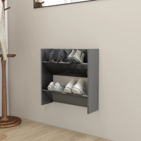 Zapatero de pared madera contrachapada gris brillo 60x18x60 cm de vidaXL, Zapateros y organizadores de calzado - Ref: Foro24-...