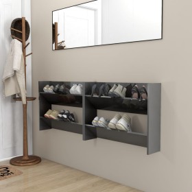 Wall-mounted shoe racks 2 units plywood glossy gray 80x18x60 cm by vidaXL, Shoe racks and shoe organizers - Ref: Foro24-80675...