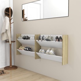 Wall shoe racks 2 units white and oak plywood 60x18x60cm by vidaXL, Shoe racks and shoe organizers - Ref: Foro24-806752, Pric...