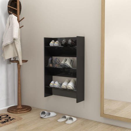 Zapatero de pared madera contrachapada negro brillo 60x18x90 cm de vidaXL, Zapateros y organizadores de calzado - Ref: Foro24...