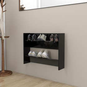 Black plywood wall shoe rack 80x18x60 cm by vidaXL, Shoe racks and shoe organizers - Ref: Foro24-806743, Price: 29,40 €, Disc...