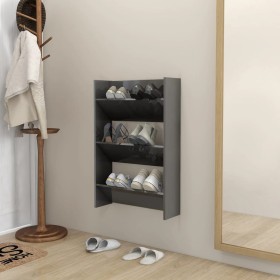 Zapatero de pared madera contrachapada gris brillo 60x18x90 cm de vidaXL, Zapateros y organizadores de calzado - Ref: Foro24-...