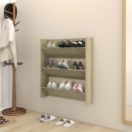 Sonoma oak plywood wall shoe rack 80x18x90 cm by vidaXL, Shoe racks and shoe organizers - Ref: Foro24-806783, Price: 39,34 €,...