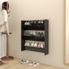 Wall-mounted shoe rack made of glossy black plywood, measuring 80x18x90 cm. by vidaXL, Shoe racks and shoe organizers - Ref: ...