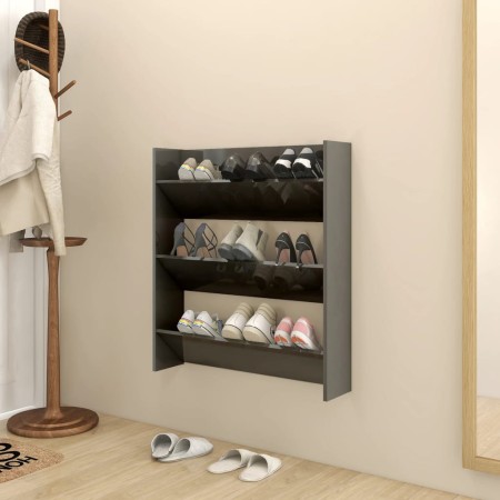 Zapatero de pared madera contrachapada gris brillo 80x18x90 cm de vidaXL, Zapateros y organizadores de calzado - Ref: Foro24-...