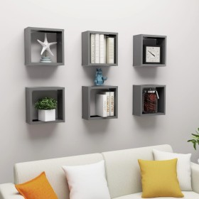 Estantes cubo de pared 6 unidades gris 30x15x30 cm de vidaXL, Estantes y estanterías - Ref: Foro24-807006, Precio: 40,99 €, D...