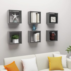 Cube wall shelves 6 units glossy gray 30x15x30 cm by vidaXL, Shelves and shelves - Ref: Foro24-807024, Price: 41,56 €, Discou...