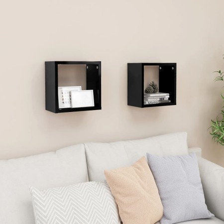 Cube wall shelves 2 units glossy black 26x15x26 cm by vidaXL, Shelves and shelves - Ref: Foro24-807046, Price: 20,13 €, Disco...