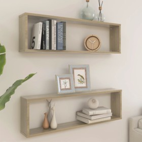 Cube wall shelves 2 units Sonoma oak plywood 100x15x30cm by vidaXL, Shelves and shelves - Ref: Foro24-807088, Price: 38,01 €,...