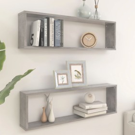 Cube wall shelf 2 units plywood gray concrete 100x15x30cm by vidaXL, Shelves and shelves - Ref: Foro24-807091, Price: 35,27 €...