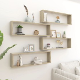 Cube wall shelves 4 units Sonoma oak plywood 100x15x30cm by vidaXL, Shelves and shelves - Ref: Foro24-807089, Price: 57,64 €,...