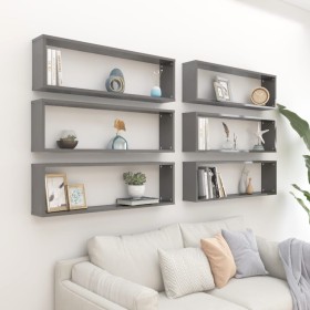 Cube wall shelf 6 units glossy gray plywood 100x15x30 cm by vidaXL, Shelves and shelves - Ref: Foro24-807105, Price: 70,99 €,...