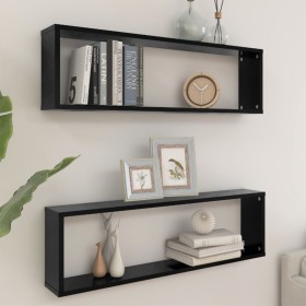 Cube wall shelves 2 pcs black plywood 100x15x30 cm by vidaXL, Shelves and shelves - Ref: Foro24-807082, Price: 38,14 €, Disco...