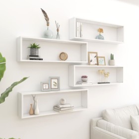 Cube wall shelf 4 units, white gloss plywood, 100x15x30cm by vidaXL, Shelves and shelves - Ref: Foro24-807098, Price: 71,55 €...