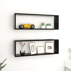 Cube wall shelves 2 units black plywood 80x15x26.5 cm by vidaXL, Shelves and shelves - Ref: Foro24-807109, Price: 33,53 €, Di...