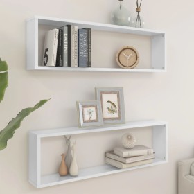 Cube wall shelf 2 units glossy white plywood 100x15x30cm by vidaXL, Shelves and shelves - Ref: Foro24-807097, Price: 41,20 €,...