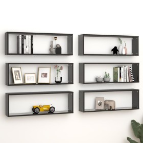 Cube wall shelf 6 units glossy black plywood 80x15x26.5cm by vidaXL, Shelves and shelves - Ref: Foro24-807129, Price: 57,68 €...