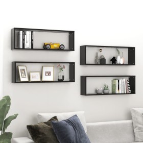 Cube wall shelf 4 units, black glossy plywood, 80x15x26.5cm by vidaXL, Shelves and shelves - Ref: Foro24-807128, Price: 46,99...