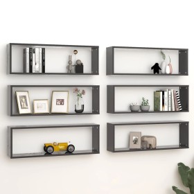 Cube wall shelves 6 units plywood gray 80x15x26.5 cm by vidaXL, Shelves and shelves - Ref: Foro24-807114, Price: 55,45 €, Dis...