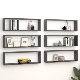 Cube wall shelf 6 units glossy gray plywood 80x15x26.5cm by vidaXL, Shelves and shelves - Ref: Foro24-807132, Price: 58,29 €,...