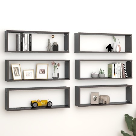 Cube wall shelf 6 units glossy gray plywood 80x15x26.5cm by vidaXL, Shelves and shelves - Ref: Foro24-807132, Price: 57,99 €,...