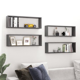 Cube wall shelf 4 units glossy gray plywood 80x15x26.5cm by vidaXL, Shelves and shelves - Ref: Foro24-807131, Price: 46,97 €,...