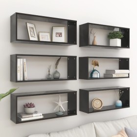 Cube wall shelf 6 pcs black plywood 60x15x23 cm by vidaXL, Shelves and shelves - Ref: Foro24-807138, Price: 64,81 €, Discount: %