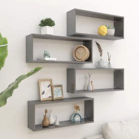 Cube wall shelf 4 units glossy gray plywood 60x15x23cm by vidaXL, Shelves and shelves - Ref: Foro24-807158, Price: 47,54 €, D...