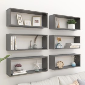 Cube wall shelf 6 units glossy gray plywood 60x15x23cm by vidaXL, Shelves and shelves - Ref: Foro24-807159, Price: 52,99 €, D...