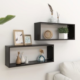 Cube wall shelf 2 pcs black plywood 60x15x23 cm by vidaXL, Shelves and shelves - Ref: Foro24-807136, Price: 37,55 €, Discount: %