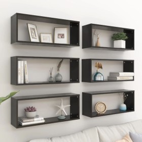 Cube wall shelf 6 pcs glossy black plywood 60x15x23 cm by vidaXL, Shelves and shelves - Ref: Foro24-807156, Price: 51,24 €, D...