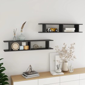 Wall shelf 2 pcs glossy gray plywood 105x18x20cm by vidaXL, Shelves and shelves - Ref: Foro24-807213, Price: 31,99 €, Discoun...