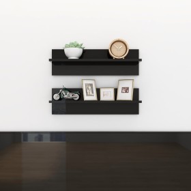 Wall shelf 2 units black gloss plywood 60x11.5x18 cm by vidaXL, Shelves and shelves - Ref: Foro24-807329, Price: 19,99 €, Dis...