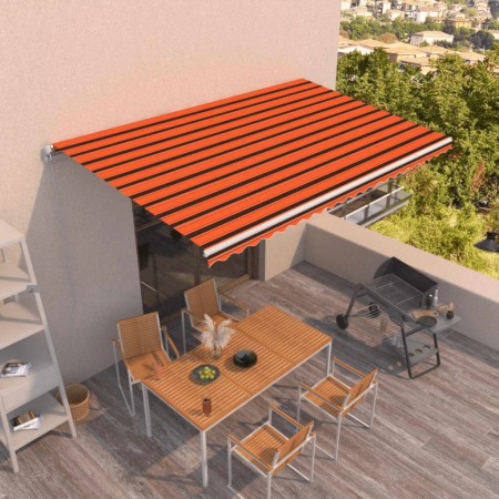 Toldo retráctil manual naranja y marrón 500x350 cm de vidaXL, Toldos - Ref: Foro24-3069020, Precio: 438,56 €, Descuento: %