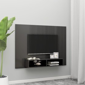 Glossy gray plywood wall TV cabinet 135x23.5x90 cm by vidaXL, TV Furniture - Ref: Foro24-808286, Price: 58,99 €, Discount: %