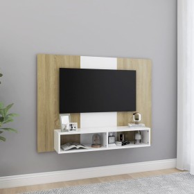 TV-Wandschrank aus Sperrholz in Weiß und Eiche, 120 x 23,5 x 90 cm von vidaXL, TV-Möbel - Ref: Foro24-808274, Preis: 61,99 €,...