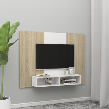 Mueble TV de pared contrachapado blanco y roble 135x23,5x90 cm de vidaXL, Muebles TV - Ref: Foro24-808283, Precio: 63,32 €, D...