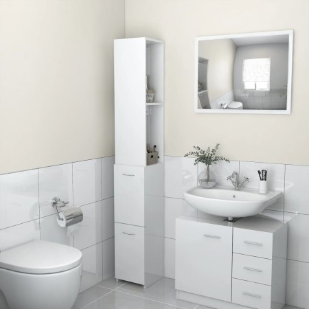 Armario baño madera contrachapada blanco brillo 25x26,5x170 cm de vidaXL, Muebles de baño - Ref: Foro24-808437, Precio: 69,61...