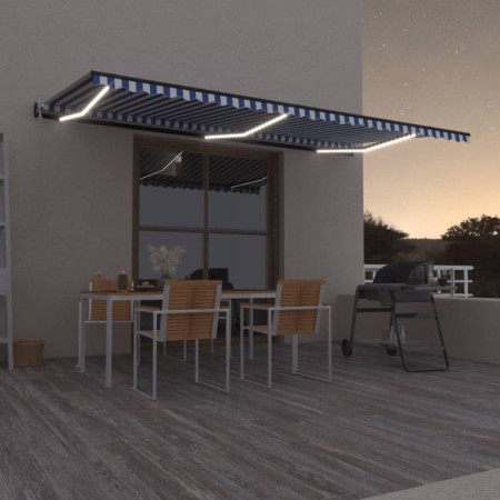 Toldo automático LED sensor de viento azul y blanco 600x350 cm de vidaXL, Toldos - Ref: Foro24-3069251, Precio: 957,70 €, Des...