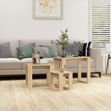 3-piece stackable tables in Sonoma oak-colored plywood by vidaXL, Side tables - Ref: Foro24-808606, Price: 54,55 €, Discount: %