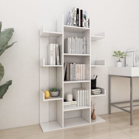 Librería de madera contrachapada blanco brillante 86x25,5x140cm de vidaXL, Librerías y estanterías - Ref: Foro24-808906, Prec...