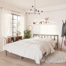 Solid gray pine wood bed frame 150x200 cm by vidaXL, Beds and slatted bases - Ref: Foro24-810089, Price: 122,68 €, Discount: %