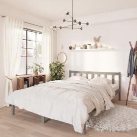 Solid gray pine wood bed frame 140x190 cm by vidaXL, Beds and slatted bases - Ref: Foro24-810064, Price: 106,61 €, Discount: %