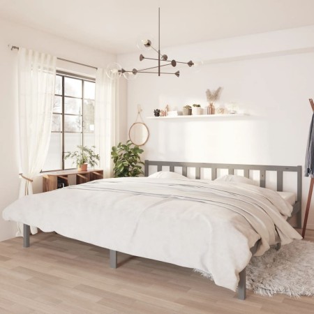 Solid gray pine wood bed frame 200x200 cm by vidaXL, Beds and slatted bases - Ref: Foro24-810104, Price: 122,21 €, Discount: %