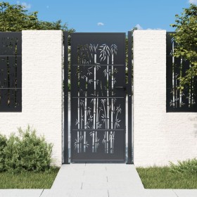 Anthracite gray steel garden gate with bamboo design 105x205 cm by vidaXL, garden gates - Ref: Foro24-153183, Price: 292,28 €...