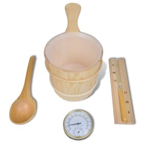 Sauna accessories bucket spoon, clock, thermo hygrometer by vidaXL, sauna accessories - Ref: Foro24-50245, Price: 54,99 €, Di...