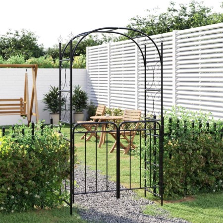 Arco de jardín con puerta acero negro 108x45x235 cm de vidaXL, Pérgolas, arcos y enrejados de jardín - Ref: Foro24-319352, Pr...